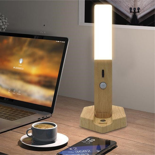 Smart Wooden LED Night Lamp with Touch and Induction Control