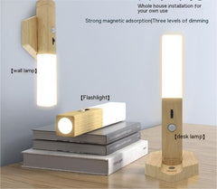 Smart Wooden LED Night Lamp with Touch and Induction Control